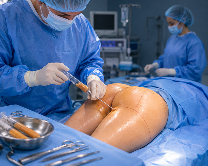 Surgeon consulting a patient about Brazilian Butt Lift (BBL)